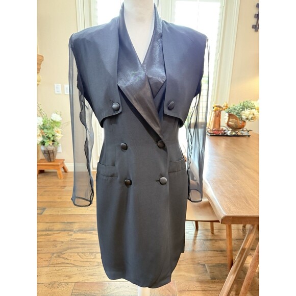 Joseph Ribkoff Black Halter Blazer Dress 2in1 Sheer Overlay Sheer Sleeve Size 10 - Picture 9 of 16